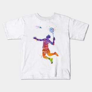 Boy Badminton Player Watercolor Kids T-Shirt